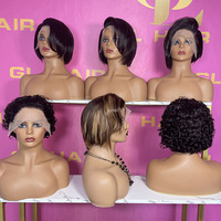 Goodluck Perruque en dentelle complète sans colle en cheveux humains vierges, coupe Pixie courte bouclée style Bob, pour femmes noires