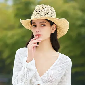 Hand Make Men Straw Hat Summer Beach Grass Folding Cowboy Hat