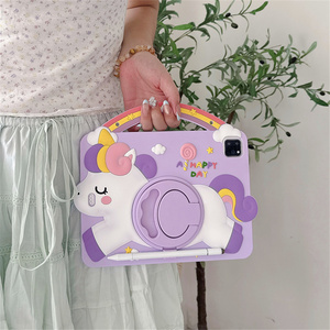 เคสแท็บเล็ตซิลิโคนรูปยูนิคอร์นแบบมีขาตั้งสีรุ้งสำหรับ iPad Air 7 8 9 Gen 6 10 9 A16 11 Pro Inch Holder ฝาครอบลายการ์ตูนเป็ดน่ารัก - Product Image 3