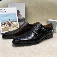 Chaussures habillées de luxe pour hommes F97-A4 en cuir véritable, style Oxford et mocassins à boucle, motif autruche, à enfiler, pour affaires