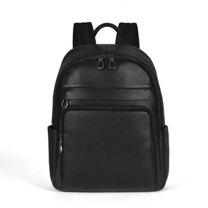 Men's Top Grain Cowhide <b>Backpack</b> <b>Black</b> 36-55L Waterproof Business Travel Casual Solid Color Soft Handle Interior Zipper Pocket - Product Image 4