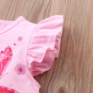 Penjualan laris bodysuit lengan terbang bayi perempuan musim panas Romper katun lengan Terbang cetak kupu-kupu lucu bando 0-18 bulan