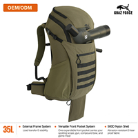 Sac à dos de chasse imperméable GAF 500D en nylon 35L avec cadre externe, compatible avec système d'hydratation et support pour arme à feu, idéal pour la chasse au gros gibier