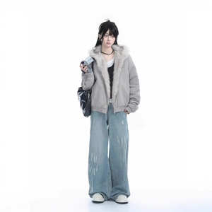 Nouvel an 2026 Y2K mode femmes <span class=keywords><strong>veste</strong></span> à capuche-col en fourrure manteau en <span class=keywords><strong>peluche</strong></span>, rétro Streetwear coupe ample, Style vêtements d'extérieur chauds - Product Image 5