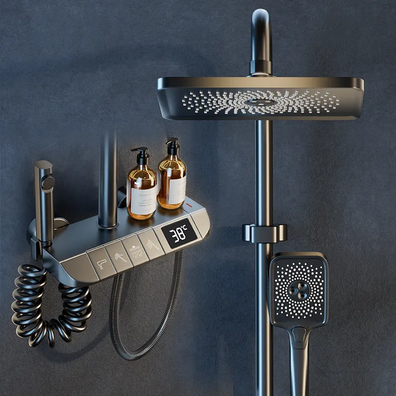 Banyo duş duş setleri atmosfer 4 piyano anahtar banyo musluk bataryası duş seti ile LED dijital ekran