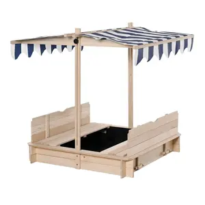 Gỗ Và Vải Ngoài Trời Cabana Sandbox Cho Sand Play Cover Điều Chỉnh