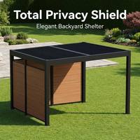 Gazebo Aluminium Heavy Duty dengan Dinding Anti Angin Bertekstur Kayu WPC dan Lampu Kipas Plafon untuk Paviliun Taman Belakang Rumah