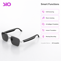   Lunettes de soleil intelligentes à commande tactile, chargement magnétique, traduction IA en temps réel, moniteur d'activité, musique, appels téléphoniques