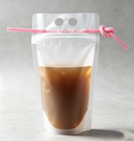 Pochette alimentaire transparente mate à fond plat pour café, café à emporter et boissons d'extérieur
