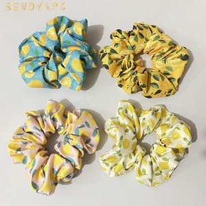 Spring Summer Colorful Lemon Printed Fabric Scrunchies Women 10cm Sweet Hair <strong>Accessories</strong> Beautiful Girl Ponytail <strong>Braid</strong> Hair Tie - Product Image 1