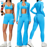 Ensemble de sport sans couture pour femme : Leggings et veste, pantalon patte d'éléphant, brassière de sport, veste d'hiver, ensemble de yoga côtelé sans couture