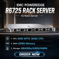 Serveur Rack 1U Dell EMC PowerEdge R6725 AI/HPC/Virtualisation avec CPU AMD EPYC 9555/128 Go DDR5/H975i/Alimentation 1500W – Garantie 3 ans