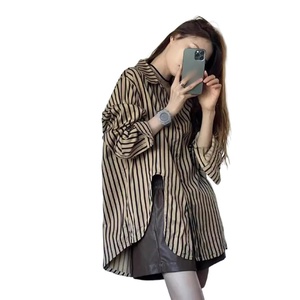 Toptan yeni trendler kadınlar çizgili bölünmüş bluz uzun kollu gömlek bayanlar nedensel gevşek gömlek - Product Image 4