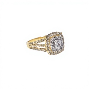 14K Solid Yellow Gold Plated Round Cut Halo Moissanite Engagement <b>Ring</b> <b>Split</b> Shank Bridal <b>Ring</b> for Women - Product Image 4