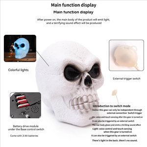 Ornement lumineux géant tête de crâne colorée pour Halloween, durable, pour intérieur, activé par le son et la touche, style artistique rétro, pour <span class=keywords><strong>Escape</strong></span> <span class=keywords><strong>Room</strong></span> et <span class=keywords><strong>maison</strong></span> <span class=keywords><strong>hantée</strong></span> - Product Image 6