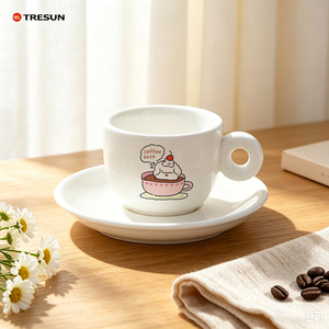 Ensemble tasse et soucoupe à café en porcelaine blanche, petit format, 2,5, 2,7, 3,5 oz, compatible lave-vaisselle, avec logo OEM, pour café expresso - Product Image 5