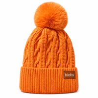 Bonnet en tricot ODM avec pompon, logo brodé personnalisé, design chaud pour l'hiver, bonnet à revers décontracté en acrylique pour adultes