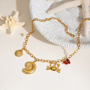 Collar con colgante de concha de cangrejo de acero inoxidable con cierre de marinero, dijes en tono dorado para mujer, joyería de moda - Product Image 4