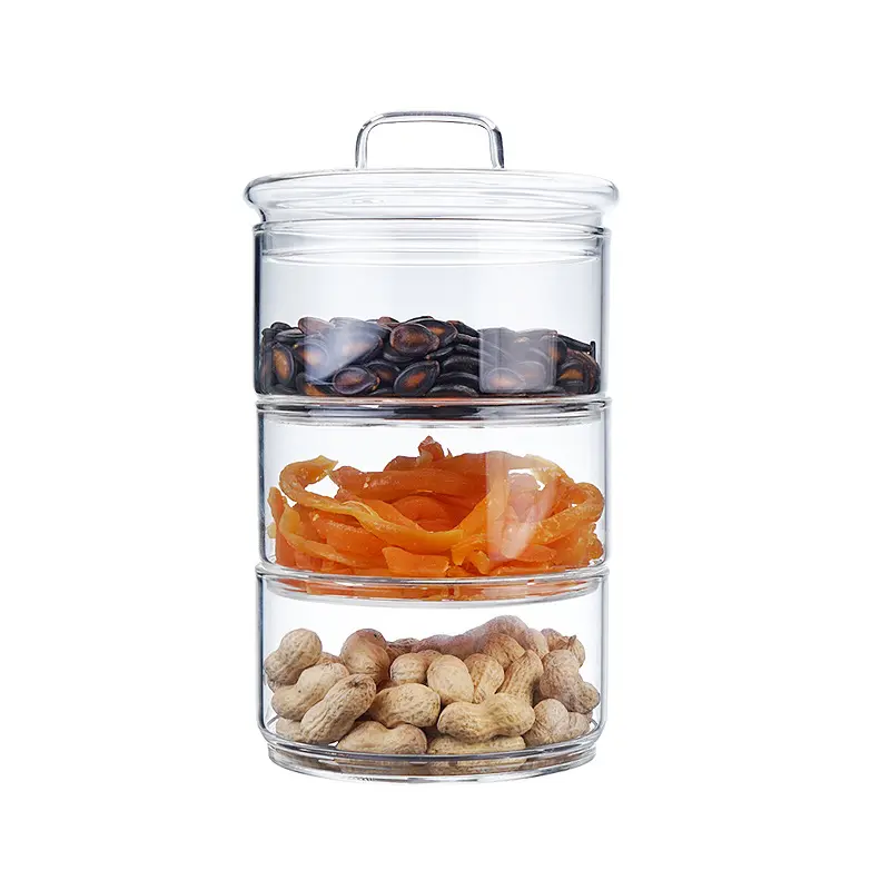 Stackable Glass Kitchen Canister Spice Storage Jar Large Glass Storage Jar With Glass Lid