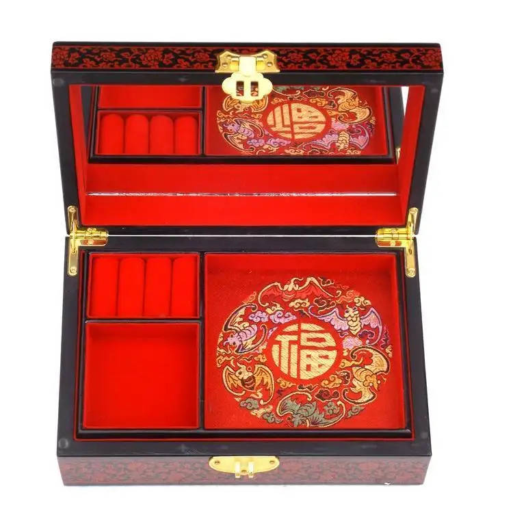 عالية الجودة رسمت باليد lacquerware صندوق مجوهرات من الخشب حافظة الجراب مطعمة هدية الزفاف الصينية المجوهرات مربع خشبي