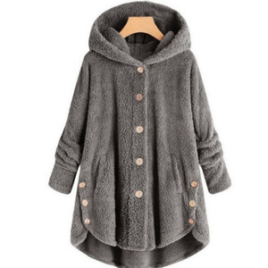 Custom logo Design Women's Oversized Hooded Plush <strong>Teddy</strong> <strong>Coat</strong> for Autumn Winter Loose Warm Outwear Buttoned Soft Jacket <strong>Plus</strong> <strong>Size</strong> - Product Image 3