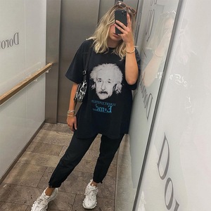 T-shirt d'été à manches courtes pour hommes et femmes, style rétro Einstein, imprimé, streetwear ample, haute qualité - Product Image 5