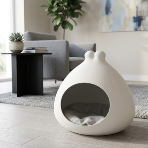 Minimalist <b>Cute</b> Bud Sculpture <b>Cat</b> Cave Solid Color Enclosed <b>Cat</b> Bed Soft Cushion Living Room Decor Pet House - Product Image 5