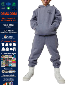 Ropa de calle de alta calidad, conjunto de Jogger con capucha Vintage a la moda, conjunto de dos piezas para niños de Color lavado con ácido, ropa, chándal para niños - Product Image 1