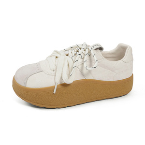 Baskets blanches à semelle épaisse pour femme, collection Printemps 2026, en cuir véritable, rehaussantes, antidérapantes, durables et confortables - Product Image 4