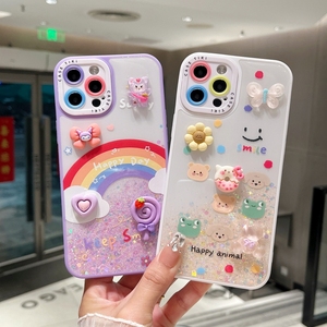 Long Lanh Chống Sốc Phim Hoạt Hình Bling PC Bảo Vệ 3D Twoinone Epoxy New In Ấn Ống Kính Cầu Vồng In Vòng Đeo Tay Điện Thoại Di Động Trường Hợp - Product Image 2