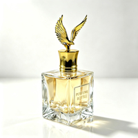 Flacon de parfum en verre à base carrée épaisse 100 ml, flacon vaporisateur de parfum gaufré à facettes, bouchon en forme d'aigle doré mat givré, 100 pièces