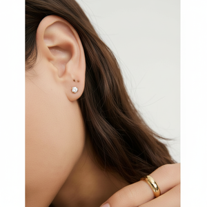 Pendientes Pequeños con Bisel Redondo y Diamantes Cultivados en Laboratorio, Accesorio de Moda - Product Image 1