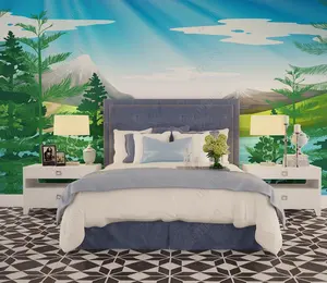 Semplice dipinto a mano paesaggio verde paesaggio murale sfondo parete 3D decorazione della casa carta da parati