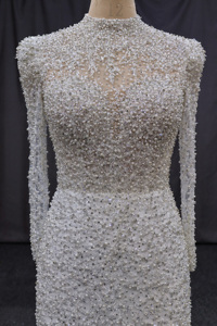 Vestido de <span class=keywords><strong>novia</strong></span> personalizado estilo sirena encaje lentejuelas cuello alto desmontable capilla tren hasta el suelo Robe De Mariage para <span class=keywords><strong>novia</strong></span> - Product Image 2