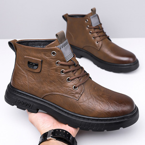 รองเท้าบูททำงานแบบผูกเชือกสำหรับผู้ชาย บุขนแกะ รองเท้าบูทกันหิมะแบบอุ่น พื้นรองเท้าด้านนอกทำจากยาง สวมใส่ได้ในฤดูใบไม้ร่วงและฤดูหนาว - Product Image 3