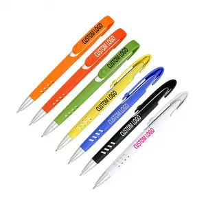 Cheap and nice wholesale promotional customized logo ballpoint pen-fashion plastic retractable wide clip ball pens-personalized