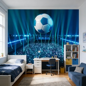 Papier peint mural de football pour les passionnés de football, décoration murale pour salon, chambre à coucher, chambre de garçons, toile murale terrain de football - Product Image 2