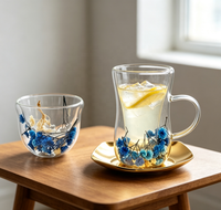 Mug en verre borosilicate à double paroi Wuso avec fleurs séchées intégrées, résistant à la chaleur, pour café, thé, maison, café, vaisselle de table