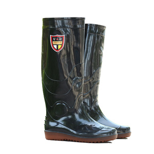 Botas de lluvia de goma extra altas de 45 cm para hombre, antideslizantes, resistentes al desgaste, impermeables, para trabajo, color negro sólido, sin cordones, tacón bajo - Product Image 5