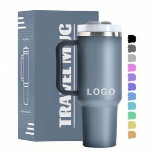 Vaso Térmico Personalizado de 40 oz, Taza de Café de Acero Inoxidable de Doble Pared con Aislamiento al Vacío, Taza de Viaje para Auto de 40 oz con Asa y Tapa con Pajita - Product Image 1