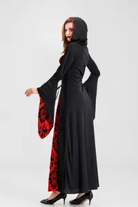 Halloween Witch Death Costume Black And Red Sorcerer Cosplay Gown Dress Stage Play Costume