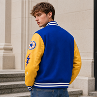 Blouson universitaire en gros pour hommes, décontracté, avec patchwork, broderie graphique, épais, style streetwear, type baseball