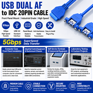 Cable de Extensión USB 3.0 OEM Personalizado, de 20 Pines para Placa Base a 2 Puertos USB 3.0 Hembra, para Montaje en Panel con Tornillos para Caja de Ordenador - Product Image 2