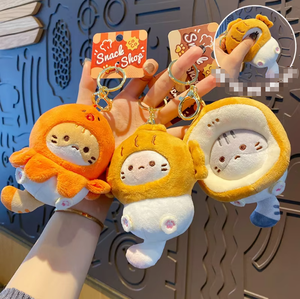 Wholesale Fashion Cartoon Plush Keychain cat love Fish Bag Charms with Keyring High Quality Pendant