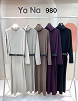 Robe pull maxi en laine mélangée pour femme, robe d'hiver côtelée à manches longues avec ceinture, robes tricotées élégantes et décontractées
