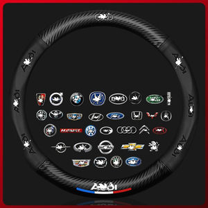 غطاء عجلة قيادة من الجلد الصناعي وألياف الكربون بنقش ثلاثي الأبعاد قابل للتخصيص، تصميم من النوع O والنوع D لسيارات تويوتا الفاخرة مع شعار مخصص - Product Image 2