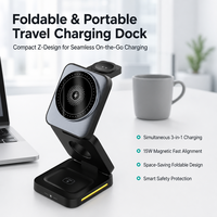 Support de charge sans fil magnétique pliable 3-en-1 avec indicateur LED pour téléphone portable, montre et support