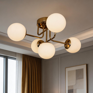 Lámpara de techo moderna y elegante con marco dorado y pantallas de vidrio opal, ideal para interiores modernos, sala de estar, comedor y dormitorio. - Product Image 1