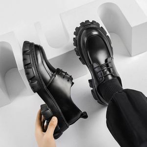 Men's British Formal Derby <b>Platform</b> Lace-up Shoes Low-top Casual Patchwork Heightening Genuine Leather Office Career - Product Image 4