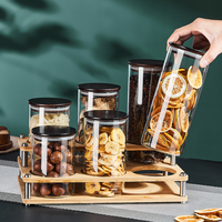 Kit d'organisation d'étagères de cuisine de style rétro vintage, récipient de rangement en verre avec couvercle en bois